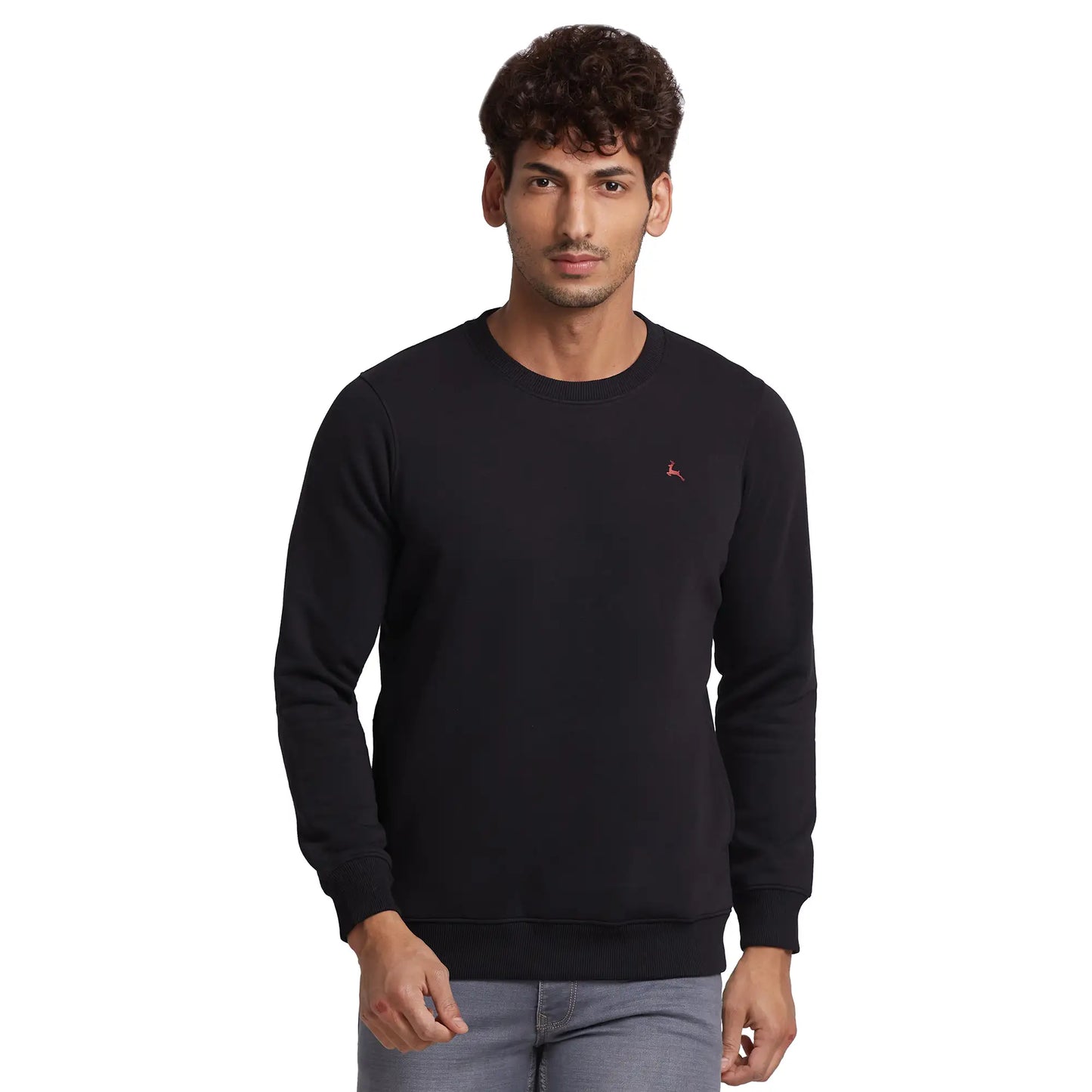 Parx Men Black Solid Regular Fit Cotton Blend Sweatshirt