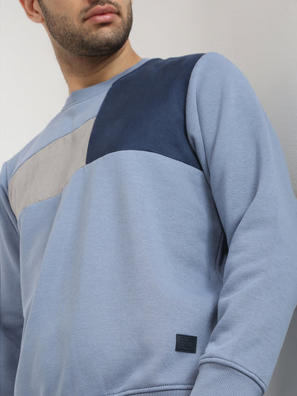 Parx Men Blue Cut & Sew Regular Fit Cotton Blend Full Sleeve Round Neck Collar Sweatshirt