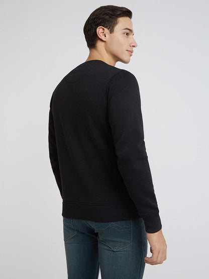 Parx Men Black Solid Regular Fit Cotton Blend Sweatshirt