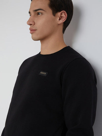 Parx Men Black Solid Regular Fit Cotton Blend Sweatshirt