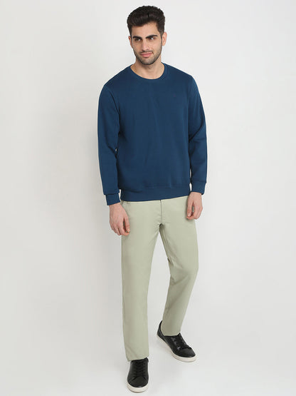 Parx Men Blue Solid Regular Fit Cotton Blend Full Sleeve Round Neck Collar Sweatshirt