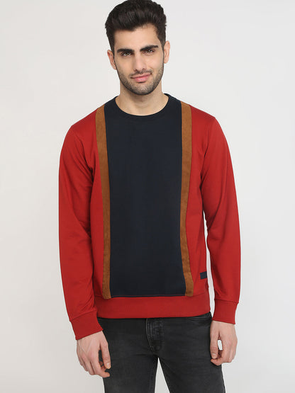 Parx Men Orange Cut & Sew Regular Fit Cotton Blend Full Sleeve Round Neck Collar Sweatshirt