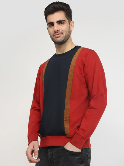 Parx Men Orange Cut & Sew Regular Fit Cotton Blend Full Sleeve Round Neck Collar Sweatshirt