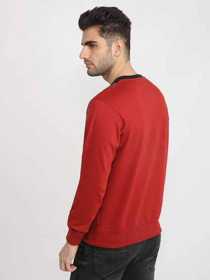 Parx Men Orange Cut & Sew Regular Fit Cotton Blend Full Sleeve Round Neck Collar Sweatshirt