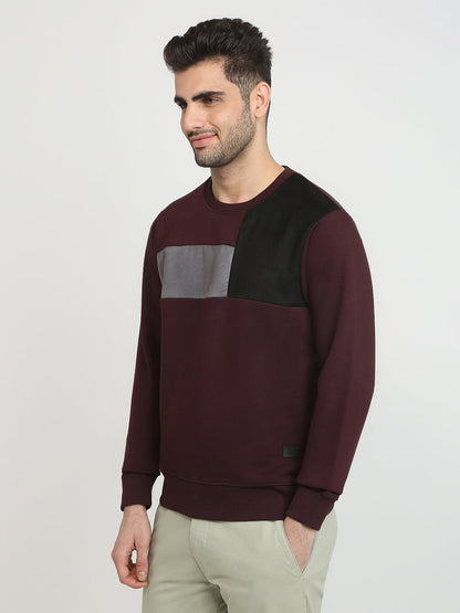 Parx Men Purple Cut & Sew Regular Fit Cotton Blend Full Sleeve Round Neck Collar Sweatshirt