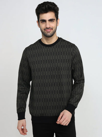 Parx Men Green Checks Regular Fit Polyester Sweatshirt