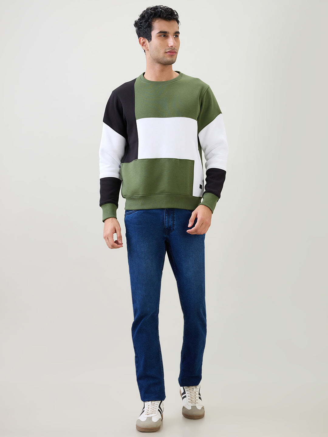 Parx Men Green Yarn Dyed Regular Fit Cotton Blend Full Sleeve Round Neck Collar Sweatshirt