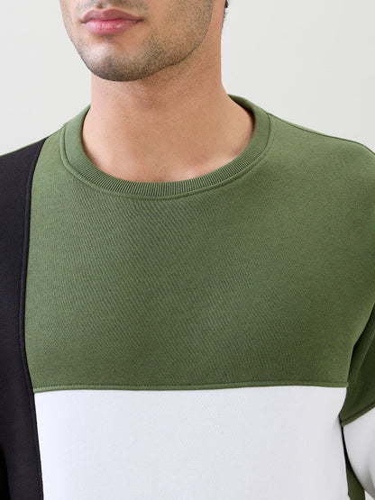 Parx Men Green Yarn Dyed Regular Fit Cotton Blend Full Sleeve Round Neck Collar Sweatshirt