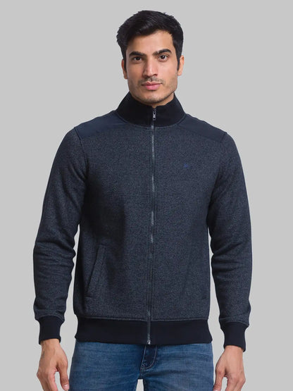 Men Blue Regular Fit Solid Cotton Polyester Blend Sweatshirts