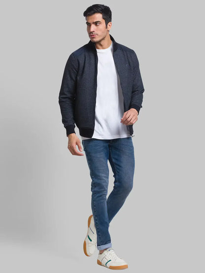 Men Blue Regular Fit Solid Cotton Polyester Blend Sweatshirts