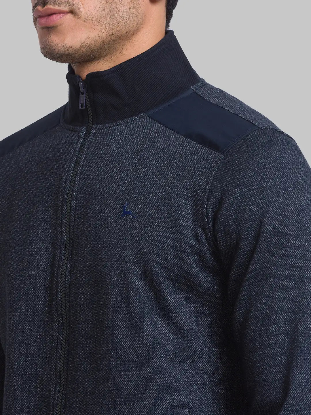 Men Blue Regular Fit Solid Cotton Polyester Blend Sweatshirts