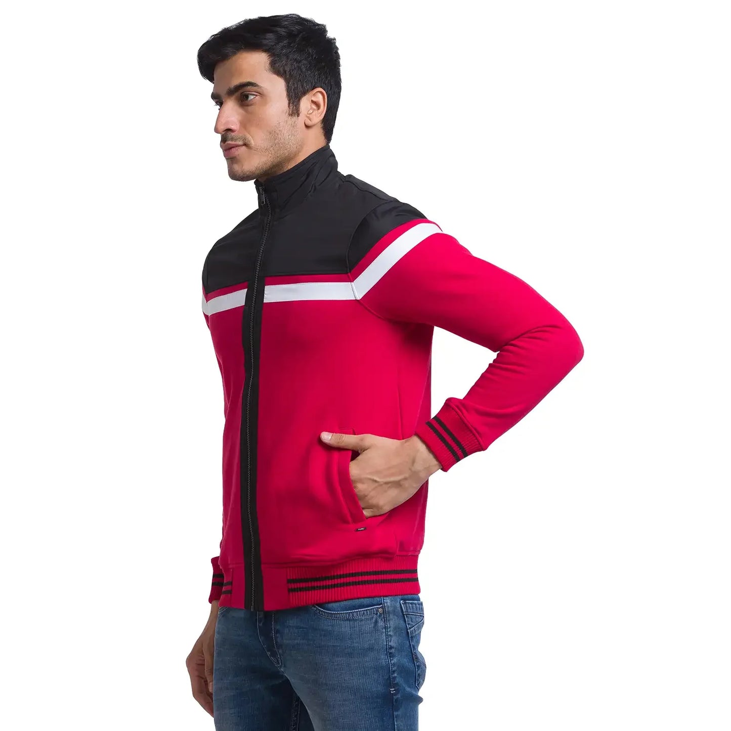 Men Red Regular Fit Cut & Sew Cotton Polyester Blend Sweatshirts