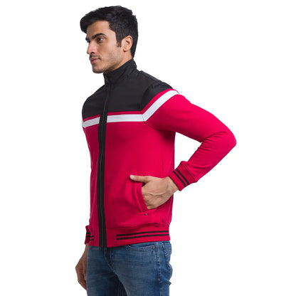 Men Red Regular Fit Cut & Sew Cotton Polyester Blend Sweatshirts