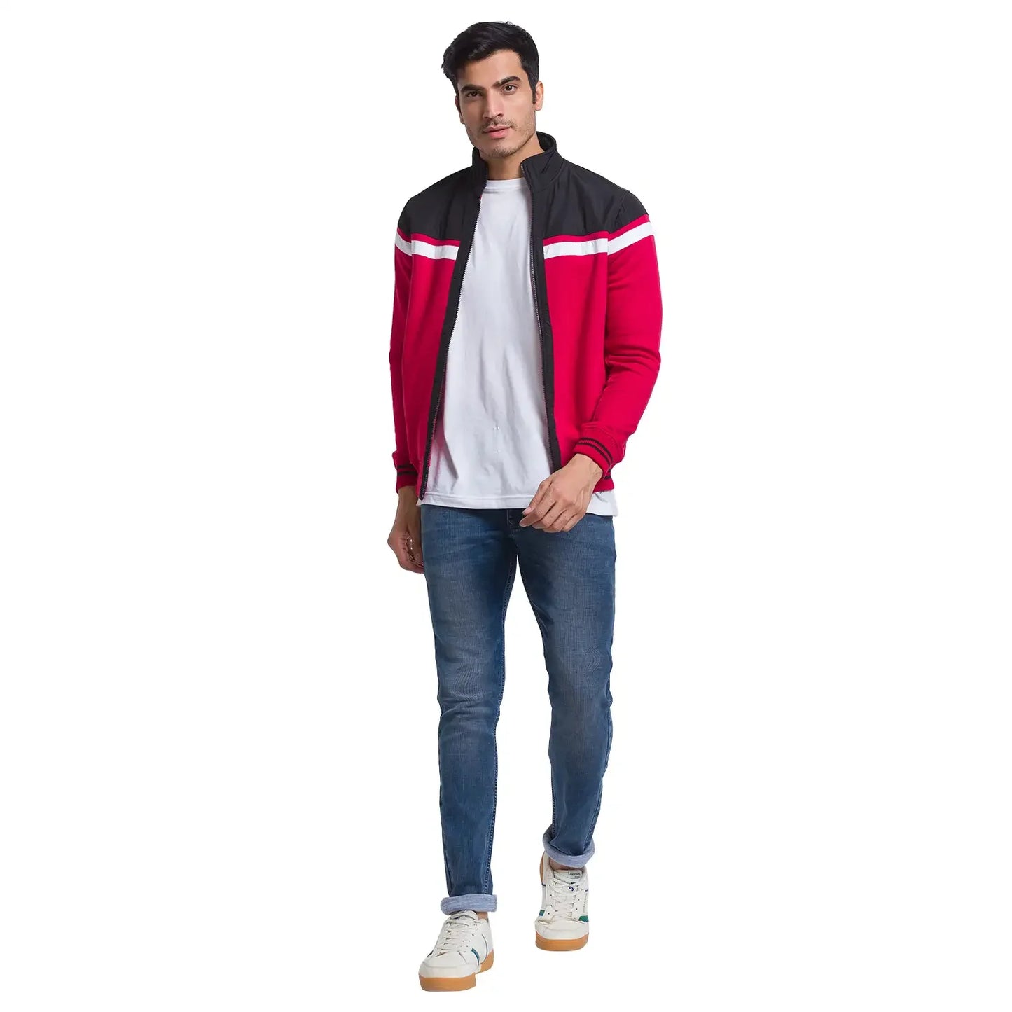 Men Red Regular Fit Cut & Sew Cotton Polyester Blend Sweatshirts