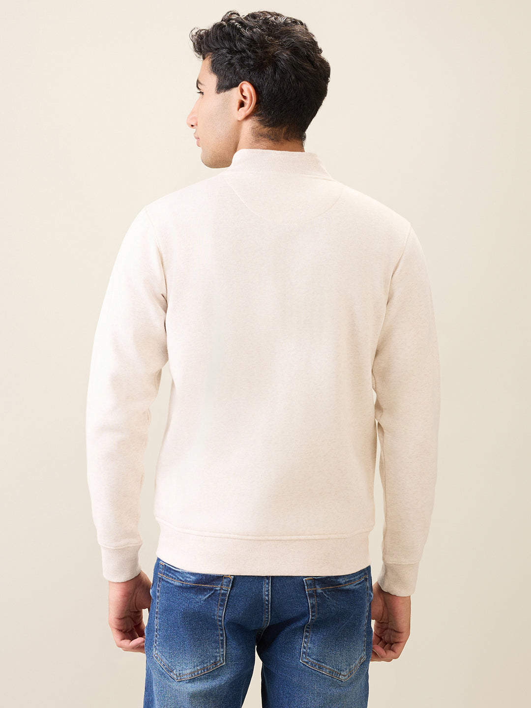 Parx Men White Solid Regular Fit Cotton Blend Full Sleeve High Neck Collar Sweatshirt