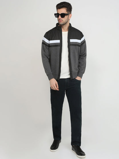 Parx Men Grey Cut & Sew Regular Fit Cotton Blend Full Sleeve High Neck Collar Sweatshirt