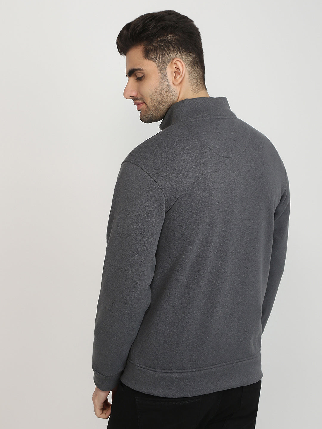 Parx Men Grey Solid Regular Fit Polyester Blend Full Sleeve High Neck Collar Sweatshirt