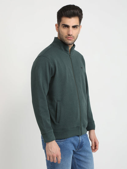 Parx Men Green Solid Regular Fit Polyester Blend Full Sleeve High Neck Collar Sweatshirt