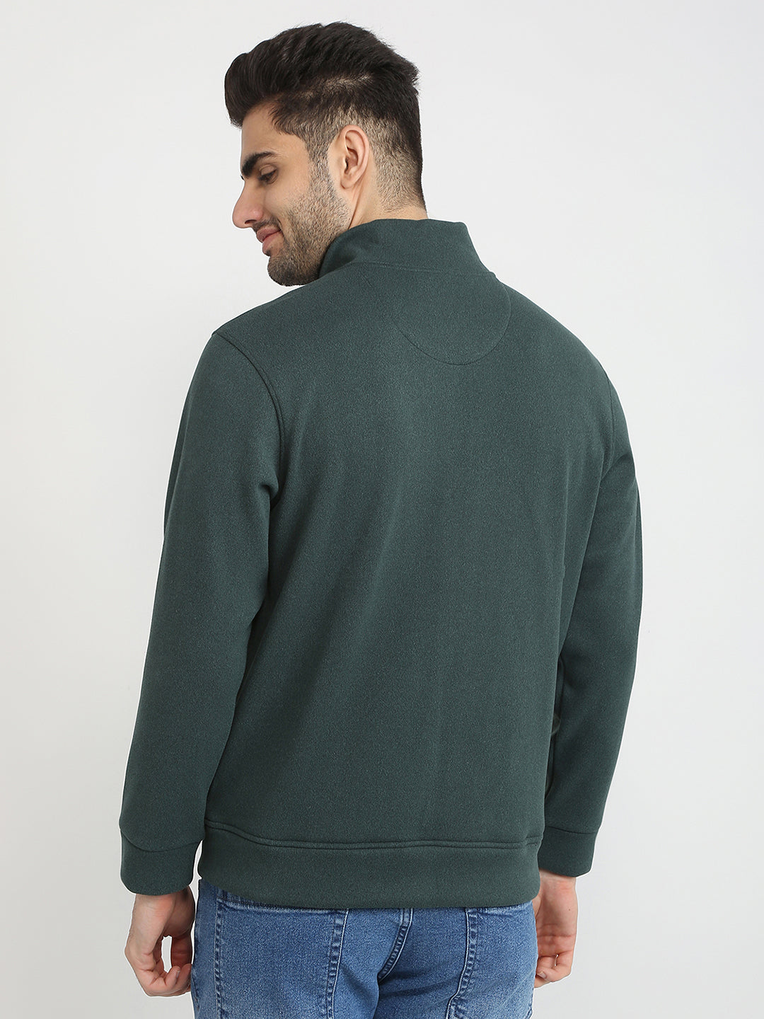 Parx Men Green Solid Regular Fit Polyester Blend Full Sleeve High Neck Collar Sweatshirt