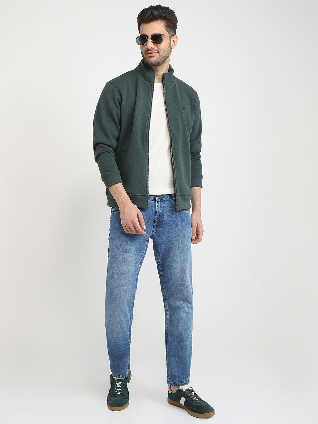 Parx Men Green Solid Regular Fit Polyester Blend Full Sleeve High Neck Collar Sweatshirt