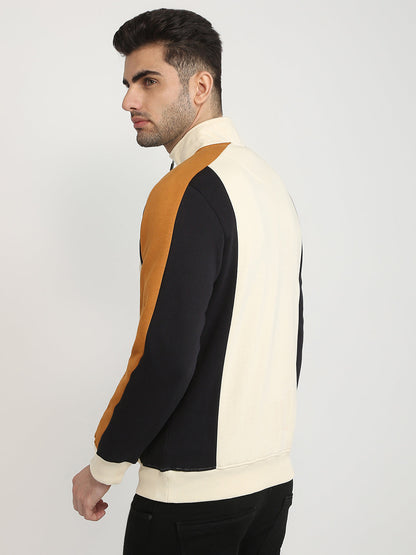 Parx Men Yellow Cut & Sew Regular Fit Cotton Blend Full Sleeve High Neck Collar Sweatshirt