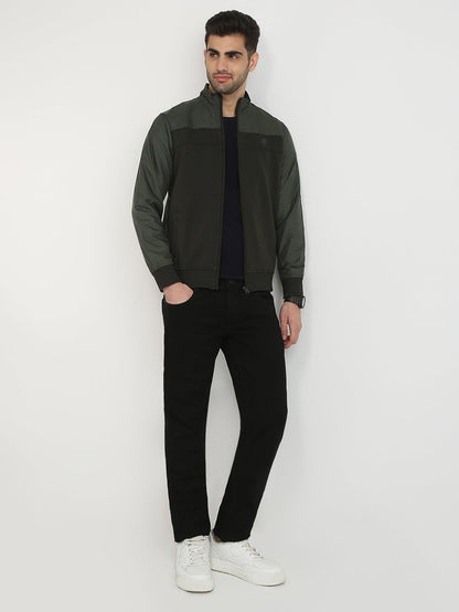 Parx Men Green Cut & Sew Regular Fit Cotton Blend Full Sleeve High Neck Collar Sweatshirt