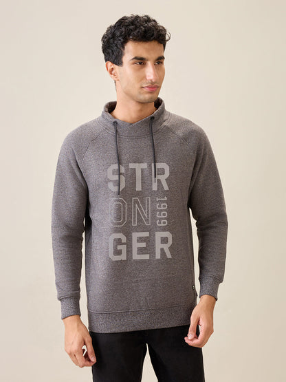 Parx Men Black Printed Regular Fit Cotton Blend Full Sleeve Cowl Neck Collar Sweatshirt