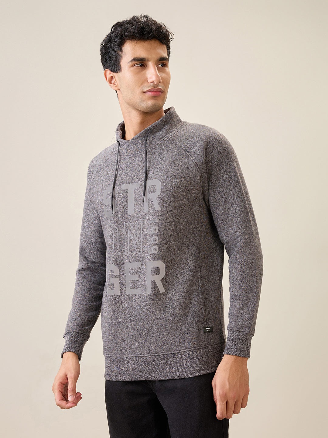 Parx Men Black Printed Regular Fit Cotton Blend Full Sleeve Cowl Neck Collar Sweatshirt