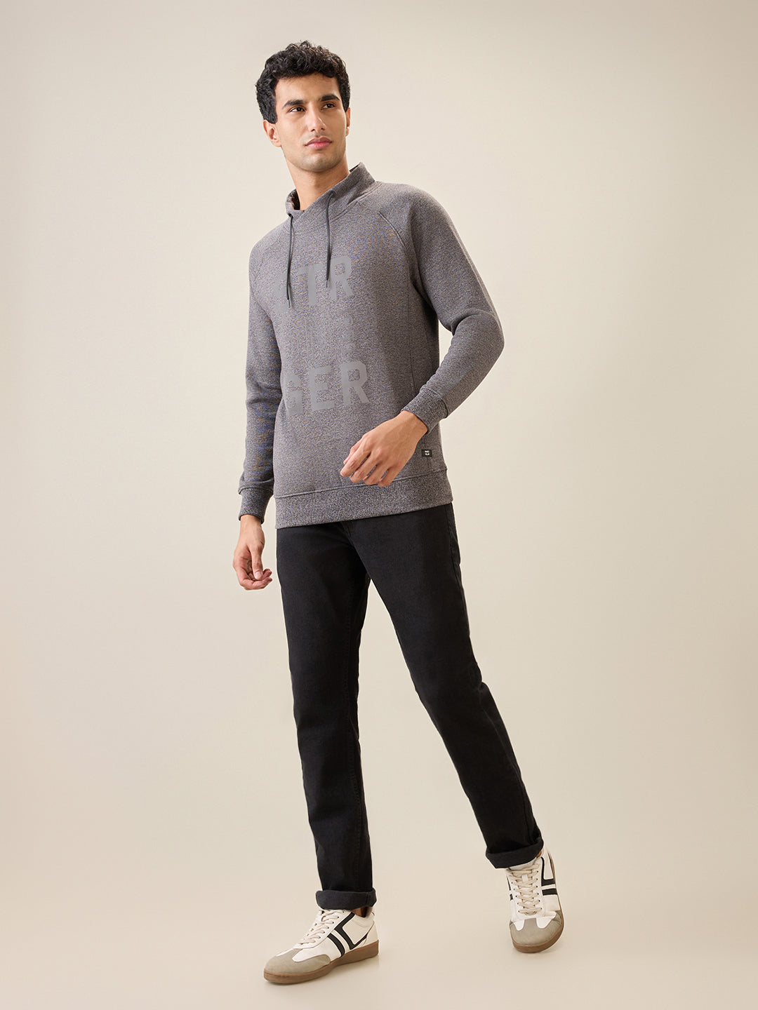 Parx Men Black Printed Regular Fit Cotton Blend Full Sleeve Cowl Neck Collar Sweatshirt