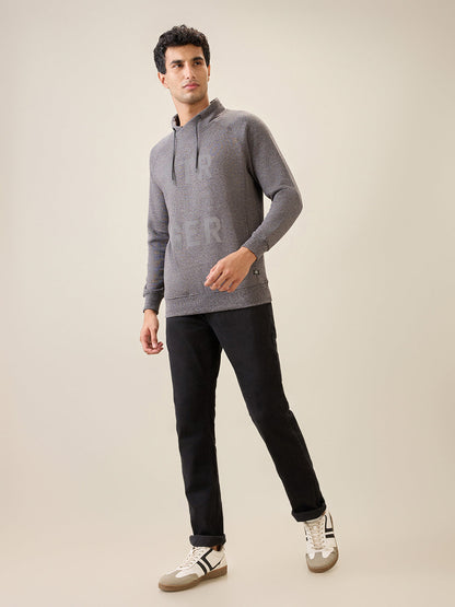 Parx Men Black Printed Regular Fit Cotton Blend Full Sleeve Cowl Neck Collar Sweatshirt