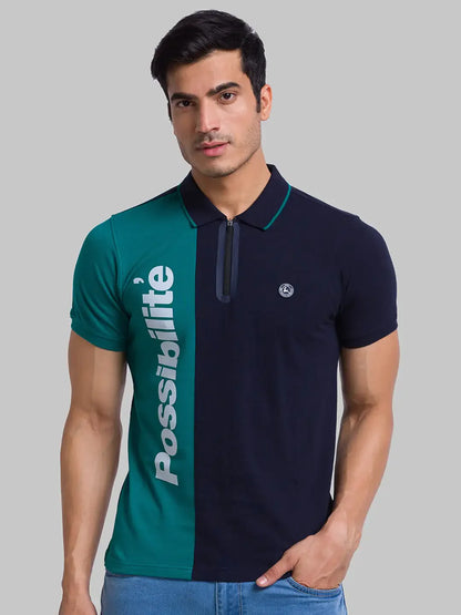 Parx Men Blue Cut & Sew Regular Fit Cotton T-Shirt