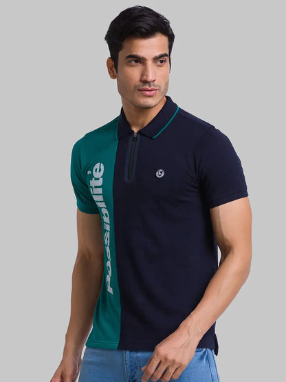 Parx Men Blue Cut & Sew Regular Fit Cotton T-Shirt