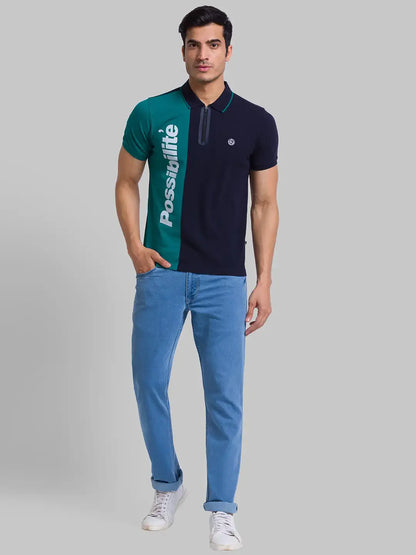 Parx Men Blue Cut & Sew Regular Fit Cotton T-Shirt