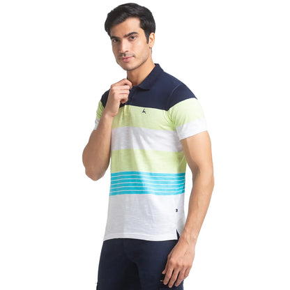 Men Blue Regular Fit Yarn Dyed Cotton Round Neck Collar Polo T-Shirt