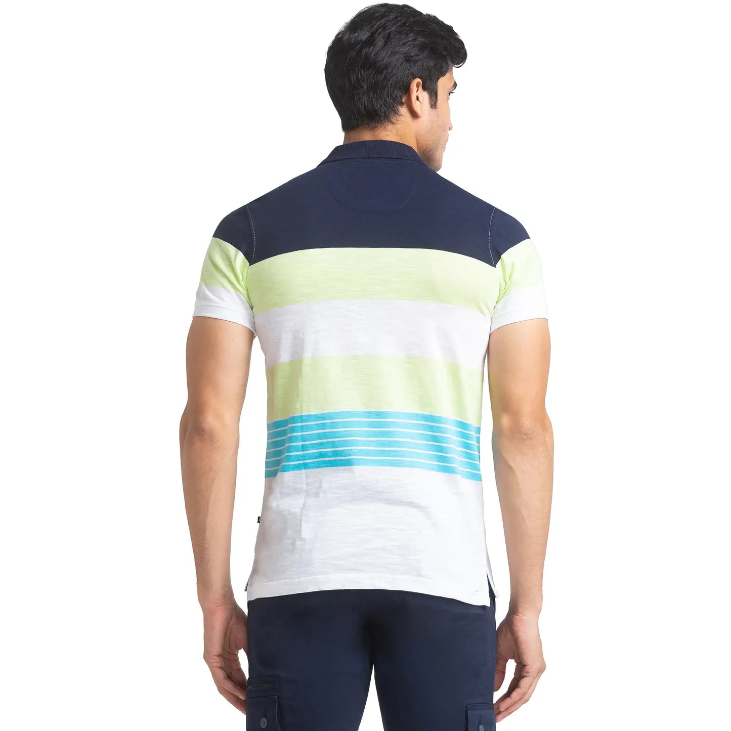 Men Blue Regular Fit Yarn Dyed Cotton Round Neck Collar Polo T-Shirt