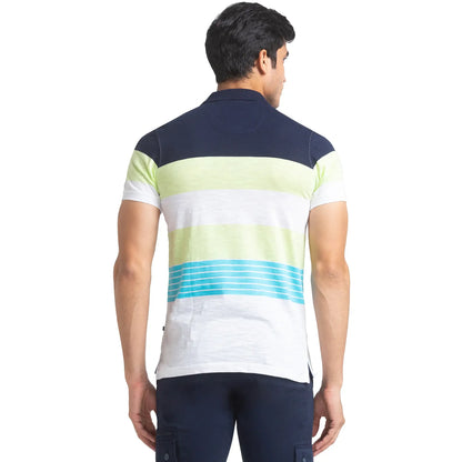 Men Blue Regular Fit Yarn Dyed Cotton Round Neck Collar Polo T-Shirt