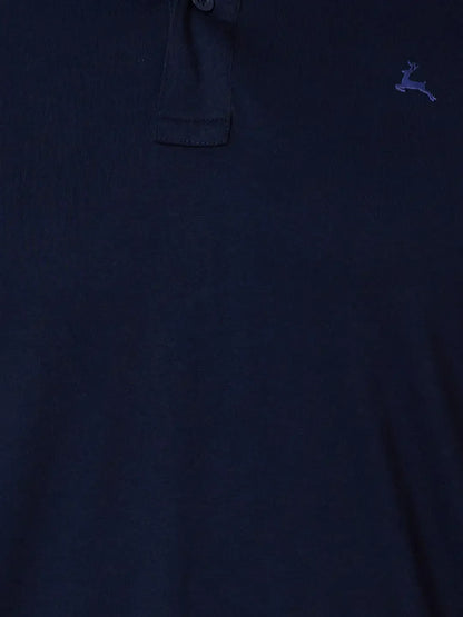 Men Blue Regular Fit Solid Polyester Blend Round Neck Collar Polo T-Shirt