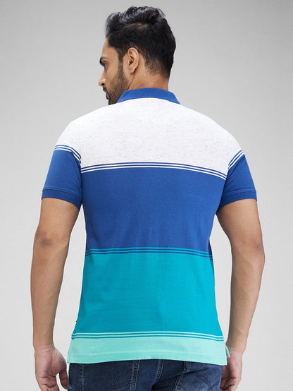 Parx Blue Yarn Dyed Regular Fit Cotton Blend T-Shirt