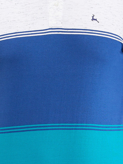 Parx Blue Yarn Dyed Regular Fit Cotton Blend T-Shirt