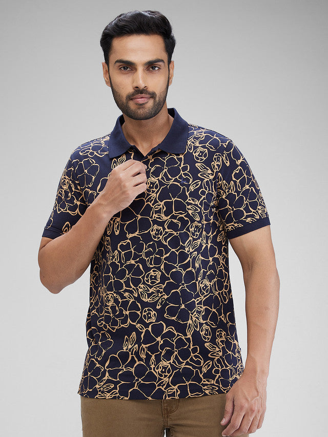 Parx Blue Printed Regular Fit Cotton T-Shirt