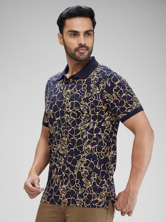 Parx Blue Printed Regular Fit Cotton T-Shirt