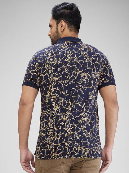 Parx Blue Printed Regular Fit Cotton T-Shirt