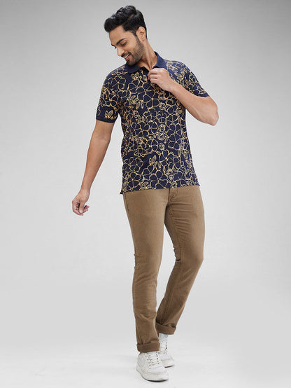 Parx Blue Printed Regular Fit Cotton T-Shirt