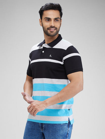 Parx Blue Yarn Dyed Regular Fit Cotton T-Shirt