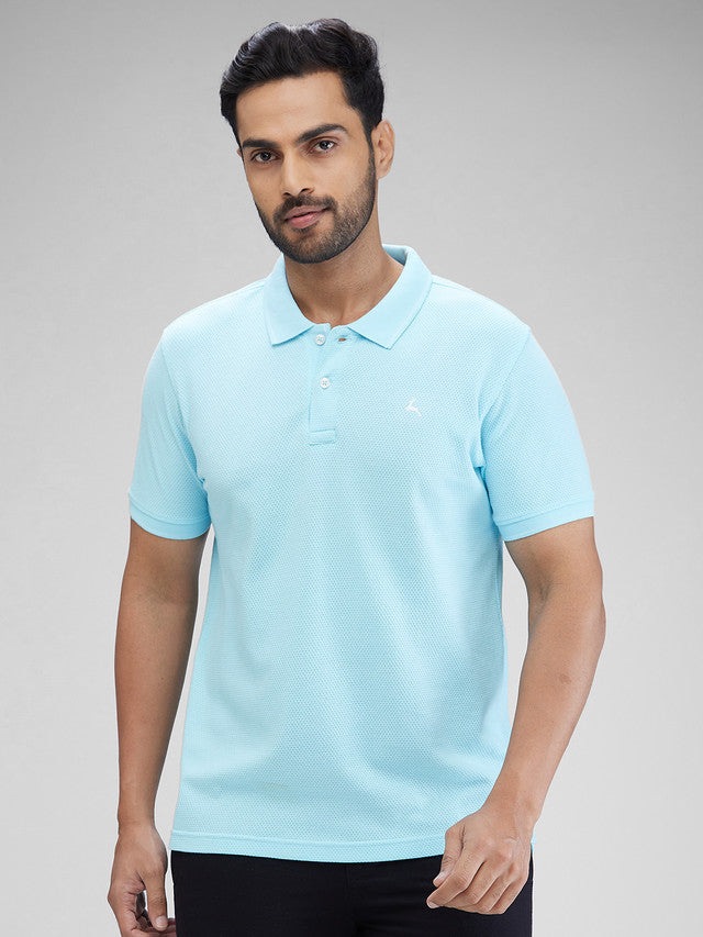 Parx Blue Structure Regular Fit Cotton Blend T-Shirt