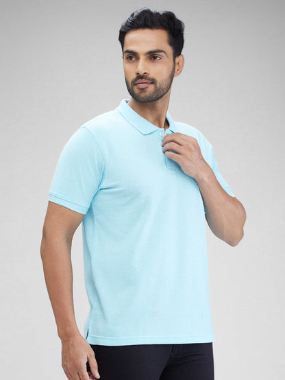 Parx Blue Structure Regular Fit Cotton Blend T-Shirt