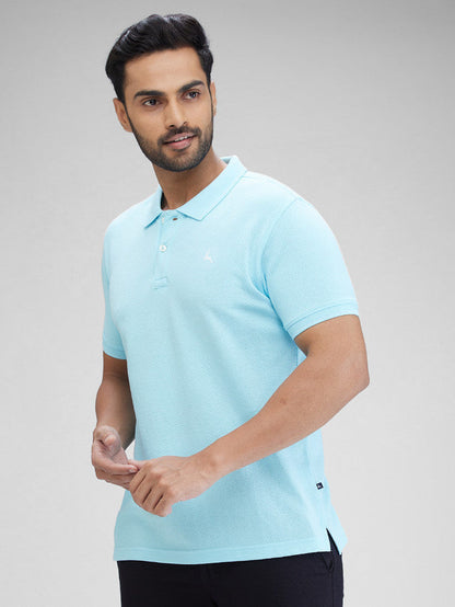 Parx Blue Structure Regular Fit Cotton Blend T-Shirt