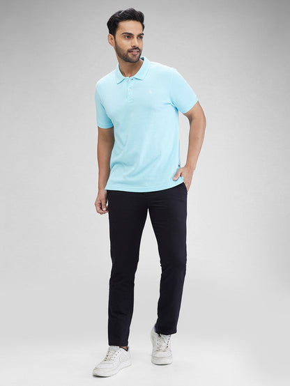 Parx Blue Structure Regular Fit Cotton Blend T-Shirt
