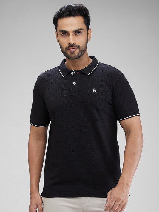 Parx Black Structure Regular Fit Cotton Blend T-Shirt