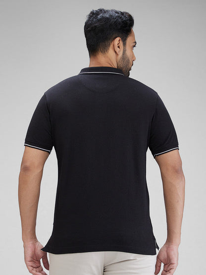 Parx Black Structure Regular Fit Cotton Blend T-Shirt